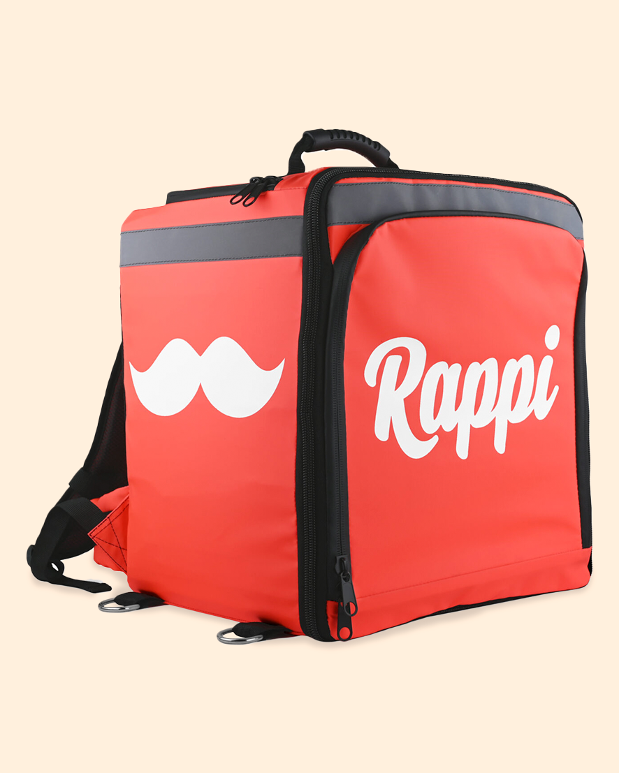 Mochila Térmica Rappi Expandible | Gran Capacidad y Visibilidad Reforzada Con Logo bigote y logo Rappi