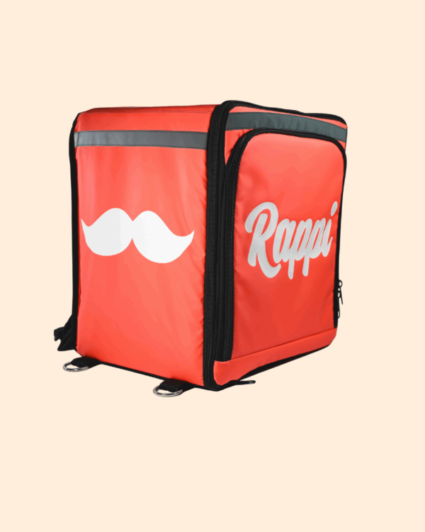 Mochila Térmica Rappi Expandible | Gran Capacidad y Visibilidad Reforzada Con Logo bigote y logo Rappi