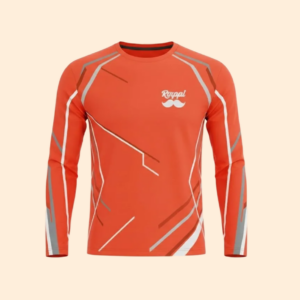 Playera deportiva manga larga naranja con logo Rappi y bigote